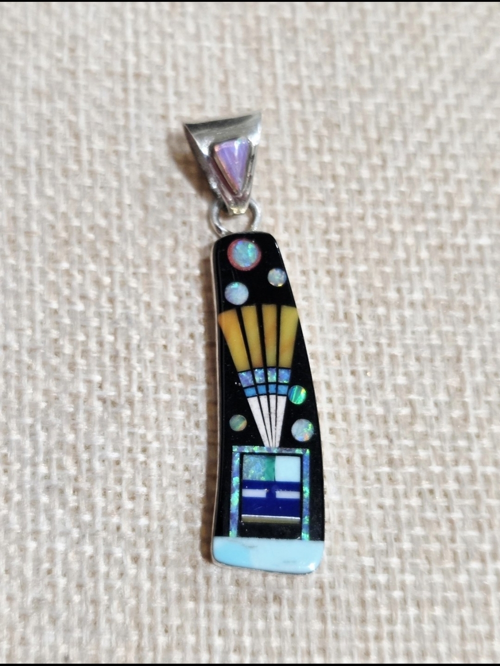 Southwest-Inspired Opal Inlay Pendant Featuring a Kachina and Space Motif